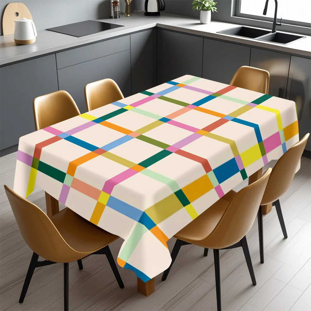 Grid Tablecloth, Vibrant Multi-colored Plaid Print Cover, Anti-stain Table Cloth, Decor for Dining Casual Family Gathering Table