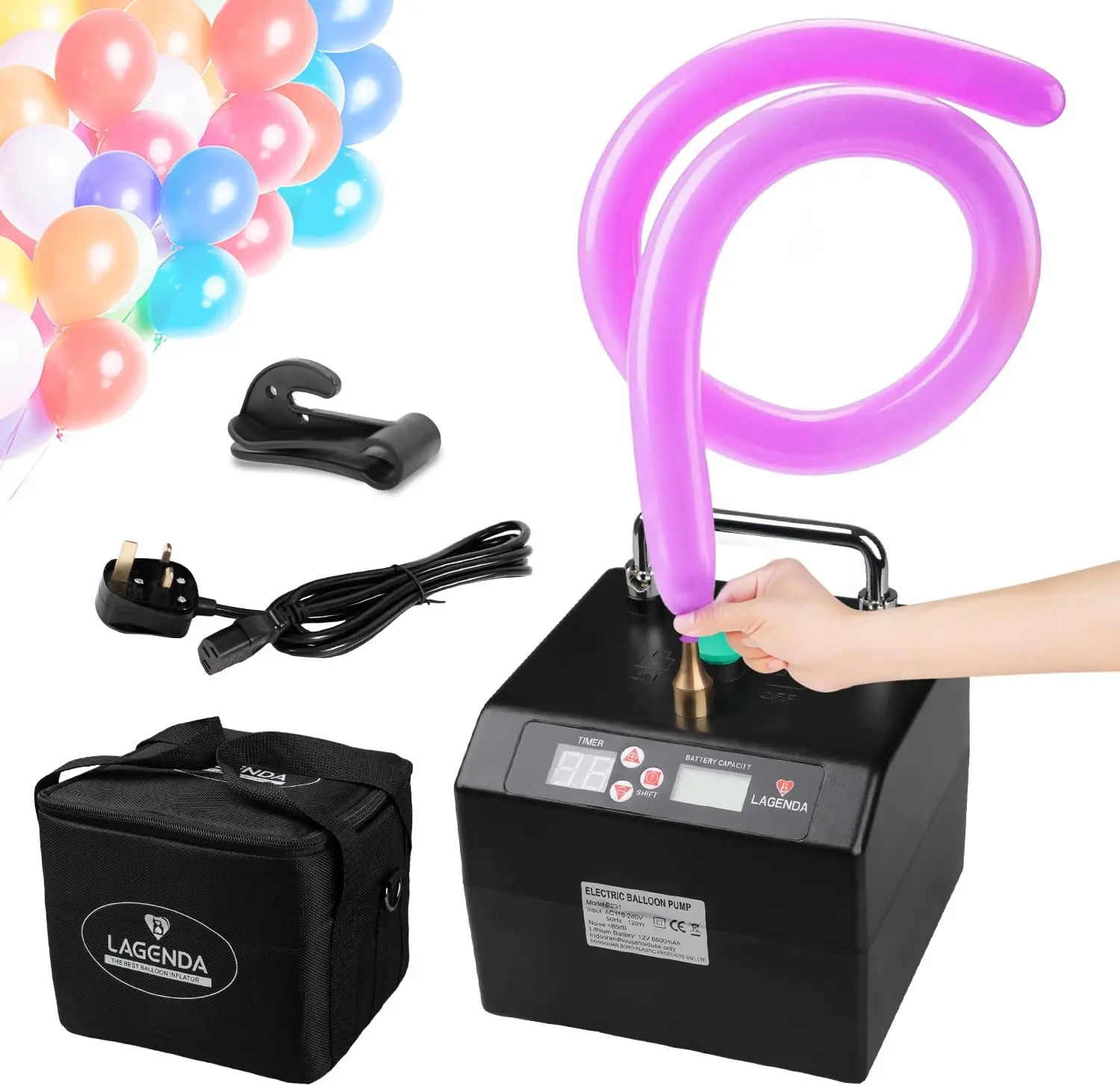 Bomba de Globos Automática, Inflador Eléctrico Portátil con Temporizador para Decoraciones de Fiestas