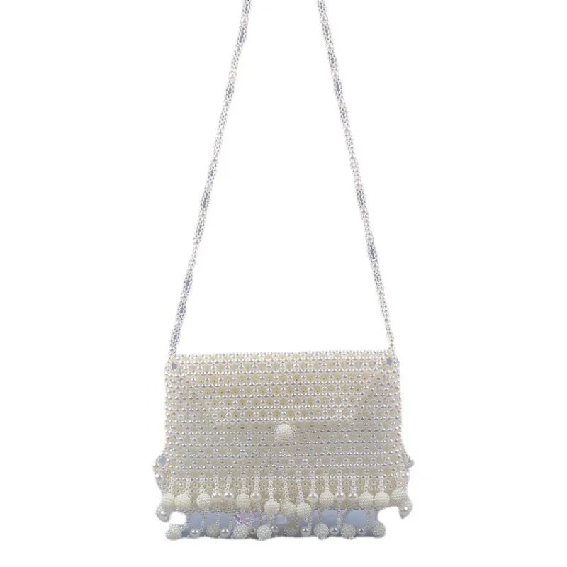 

Pearl Cut-Out Bayberry Tassel Crossbody Bag Beaded Ladies Shoulder Evening Bag for Dinner Prom Bridal Events