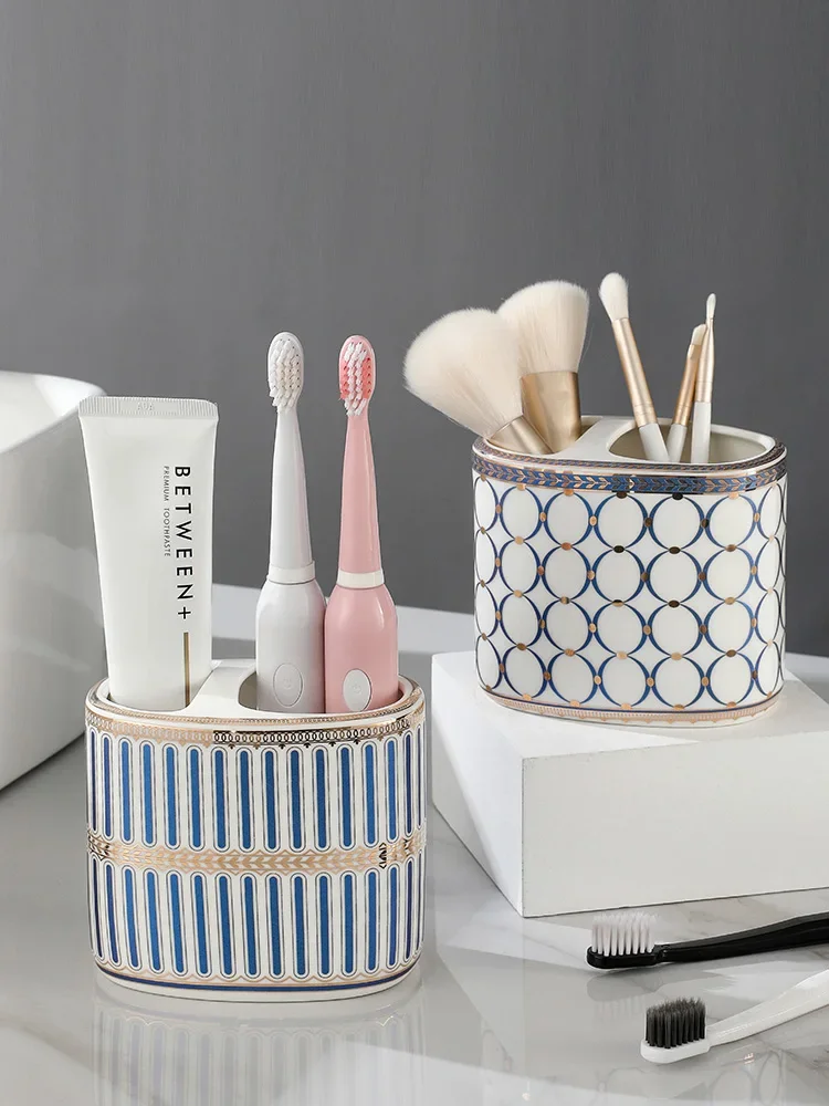 Ins Popular Nordic Bathroom Accessories Set Ceramic Toothpaste Holder Toothbrush Holder Toothbrush Stand Storage Organizer Cup