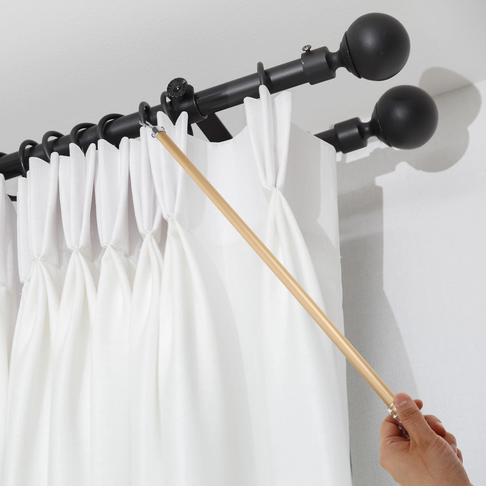 

Aluminum Alloy Curtain Rods 50cm Lightweight Sturdy Manual Sliding Design Drapery Pull Rod Wand for Modern Curtains Home Storage