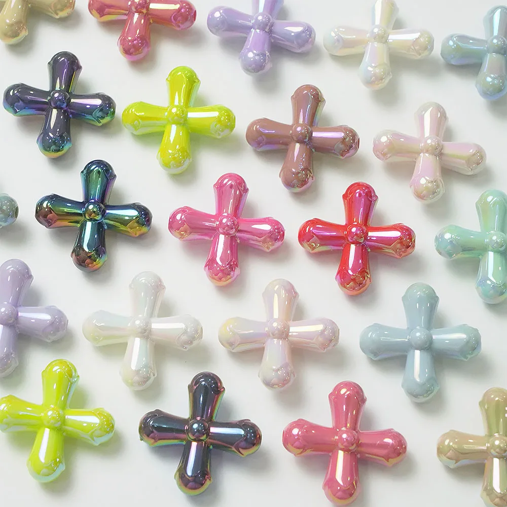 20Pcs 25mm Acrylic Cross Shaped Loose Beads Candy Color UV Straight Hole Spacer Beaded For Jewelry Making DIY Necklace Bracelet