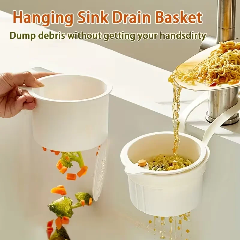 

1PC Plastic Press-Type Drain Basket: Food Strainer & Sink Organizer, Multi-Functional for Kitchen & Bathroom Use