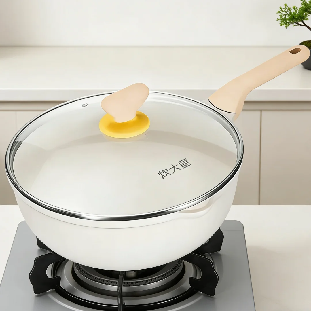 

COOKER KING Aluminum Alloy Wok Pan with Lid, Non Stick Skillet Chef's Pan, Omelette Pan, Cookware for All Stovetops