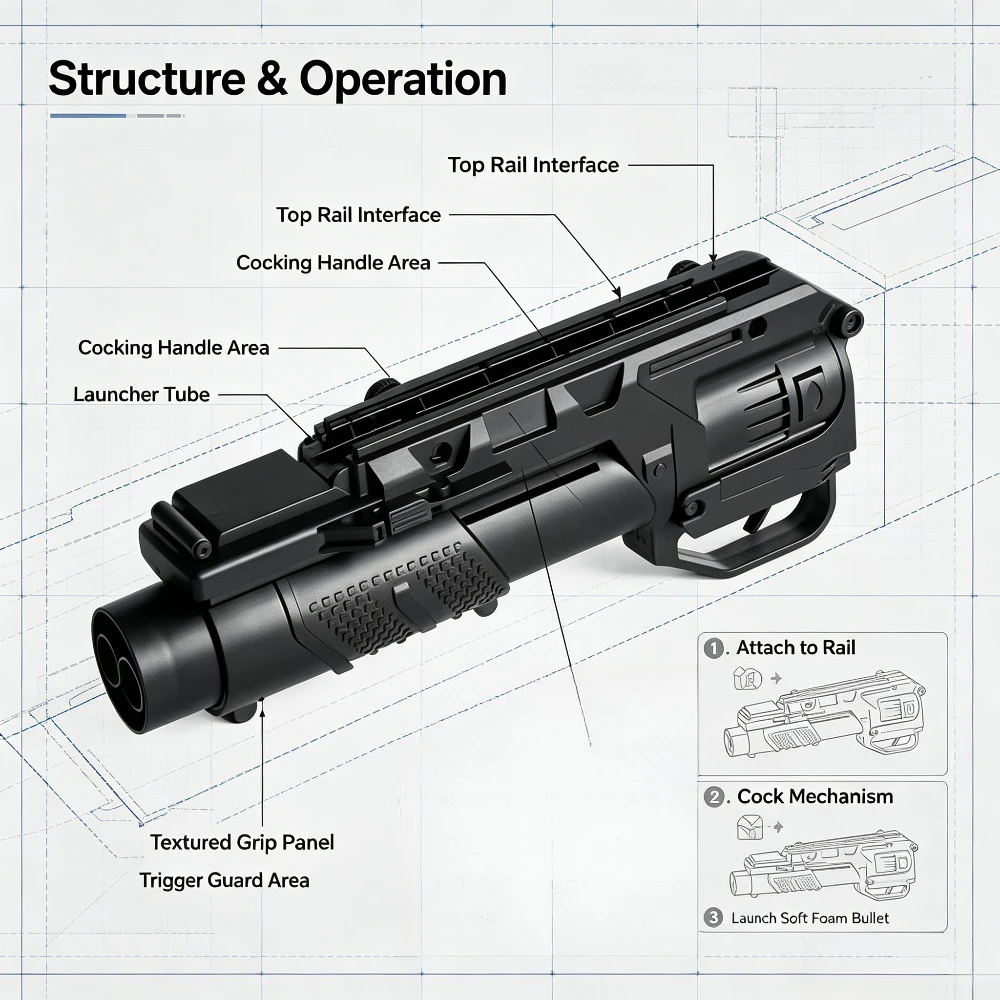 Compact Under Rail Soft Foam Dart Launcher Dual Shooting Modes Easy Trigger Hobby Game Model Modification Accessory