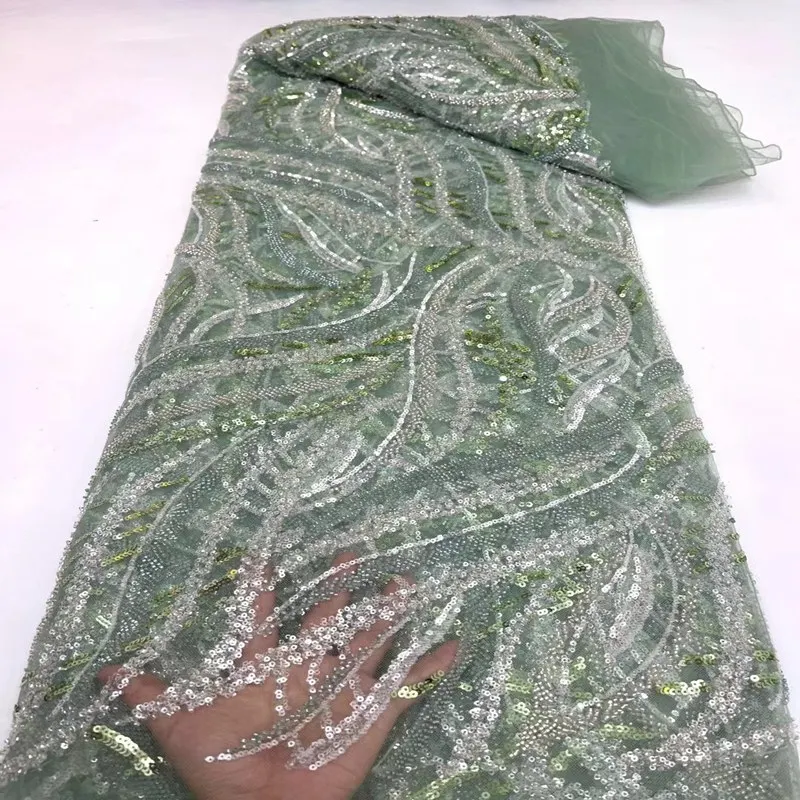 

5 Yards Dubai Hand Beaded Tulle Lace Embroidered Applique African Nigerian Fabric For Sewing TS2396