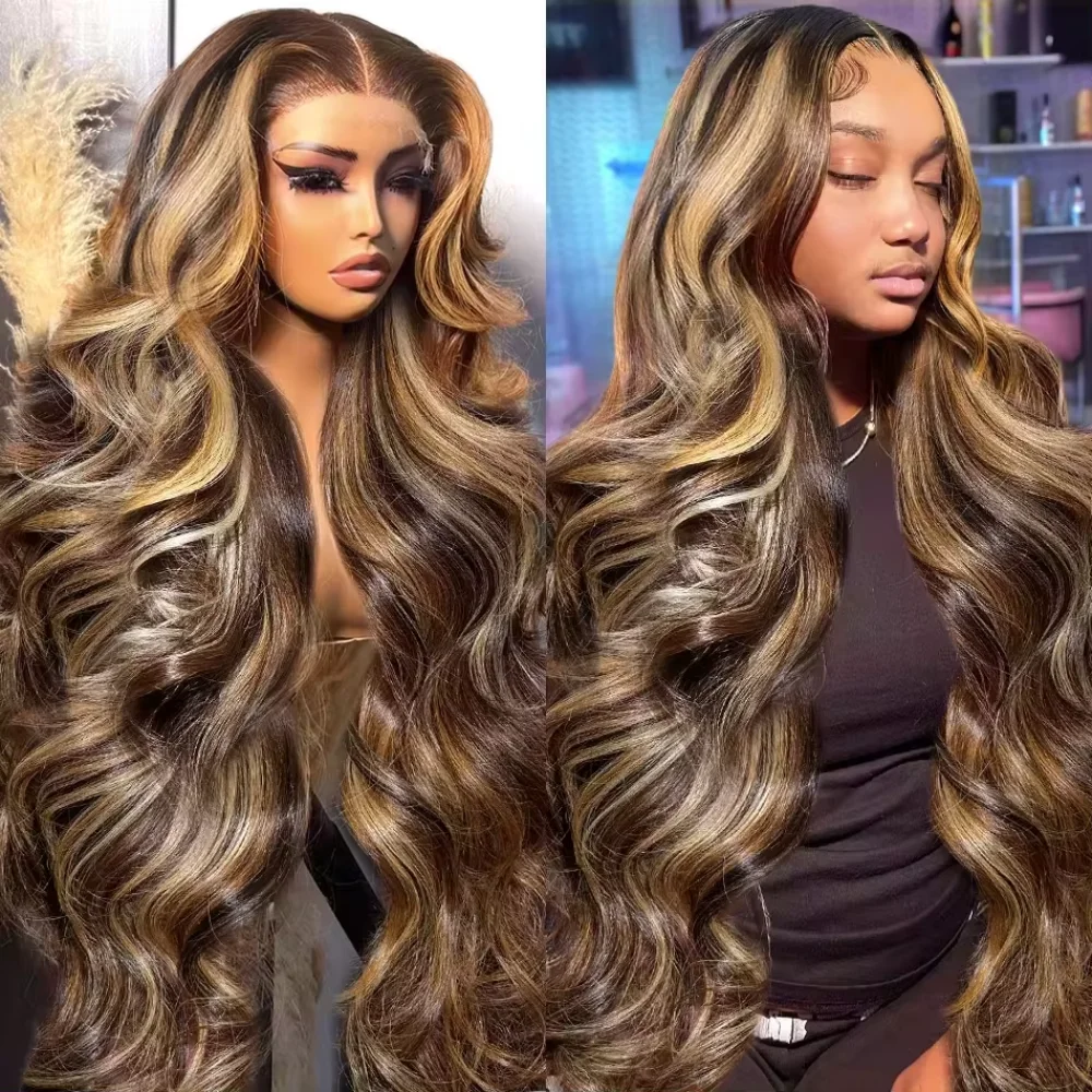 Colored Ombre Blonde Body Wave Wigs 36 Inch 4/27 Highlight Human Hair Brazilian 13x6 13x4 HD Lace Frontal Wig For Women