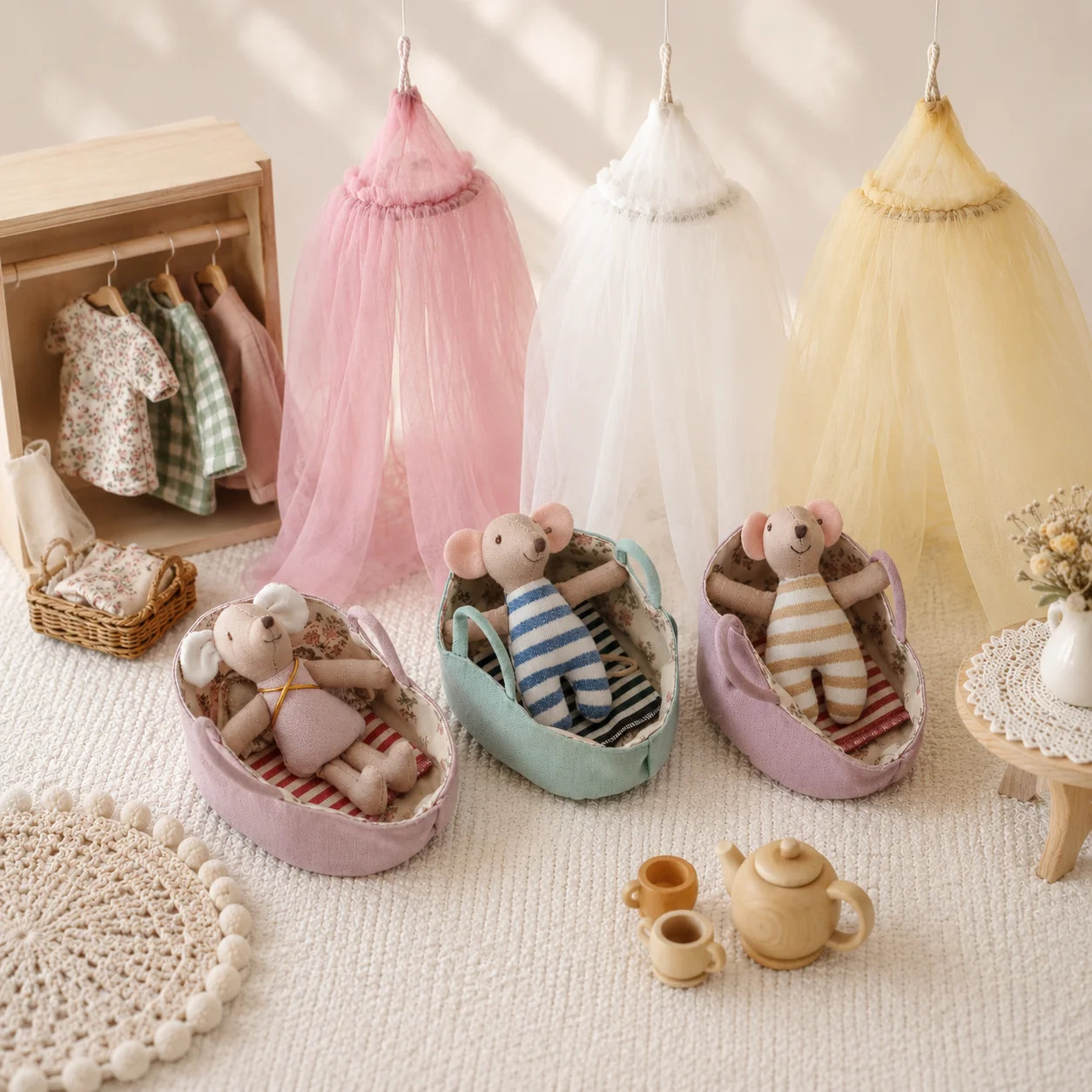 Dänische Märchen-Maus Dekorationspuppe: Niedliches Stressabbau-Quetschspielzeug, Fingerpuppe Geeignet für Kinder von 0-3 Jahren