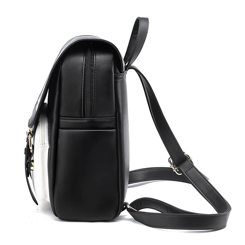 Casual Front Zip Flap Backpack, Fashion Two Tone Faux Leather Shoulder Zipper Bag For School