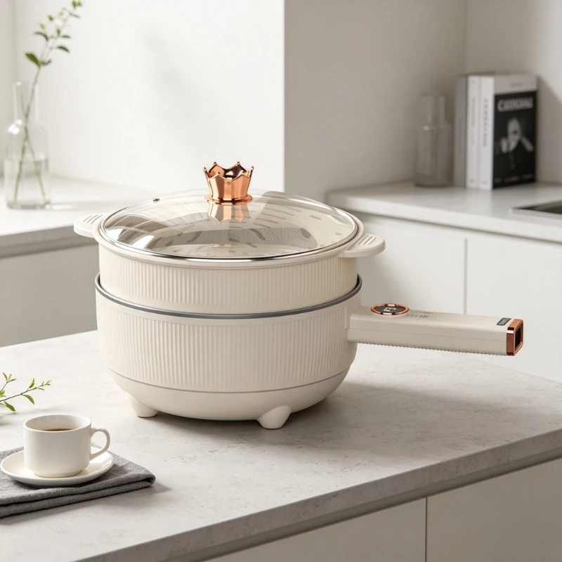 Electric Hot Pot & Skillet for Students, Non-Stick Small Cooker for Noodles & Stir-Fry, Even Heat Distribution Durable Durable