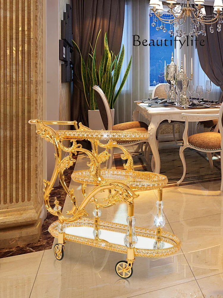 

European hotel crystal column metal two or three layers of glass plated gold wedding copper dining car wine truck