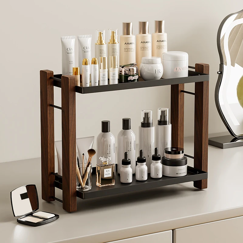 Bathroom vanity dressing skin care cosmetics wooden storage box desktop shelf washstand，Bathroom Counter Organizer