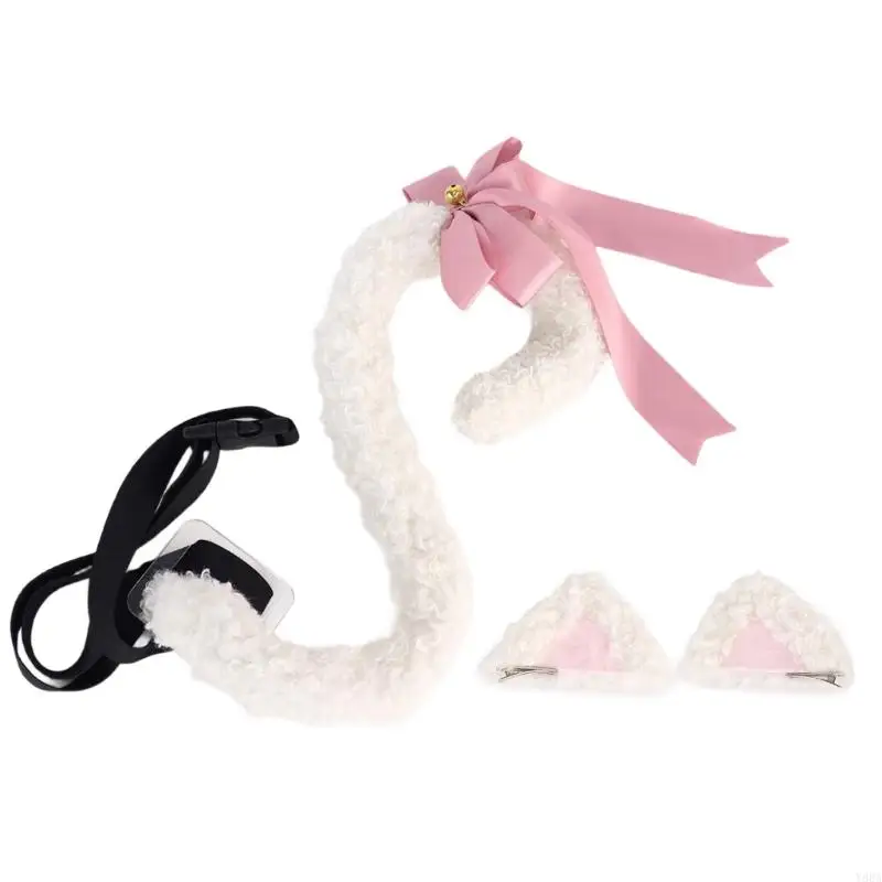 Y88a Halloween schattige katten vossen oren haarclip en staart anime cosplay feestkostuums