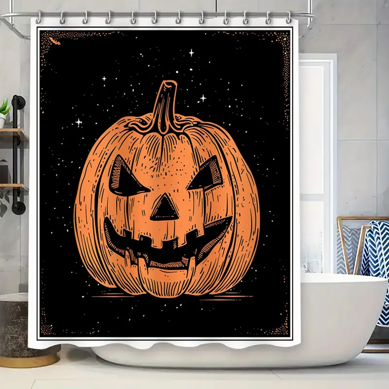Halloween-themed pumpkin bath curtains with black background spooky shower curtain for haunted house decorations! (128 character