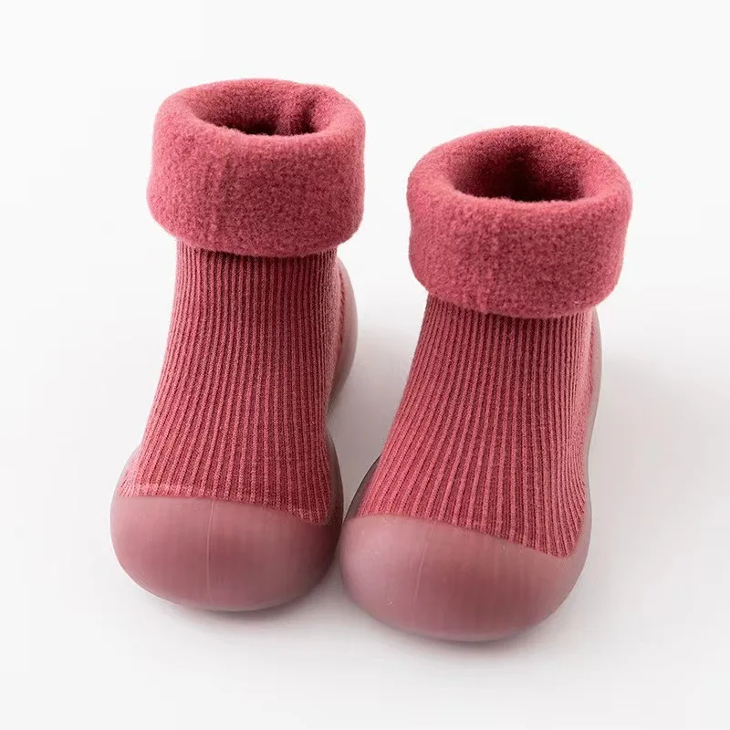 

1 Pair Wine-red Warm and Comfortable Baby Walking Shoes for Newborn Girls and Boys Winter Floor Socks Children's Thermal Boots