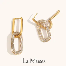 La.Muses Retro Double Loop Design Drop Earrings Stainless steel Earrings for Women Waterproof Hip Hop Fashion Jewelry Gifts