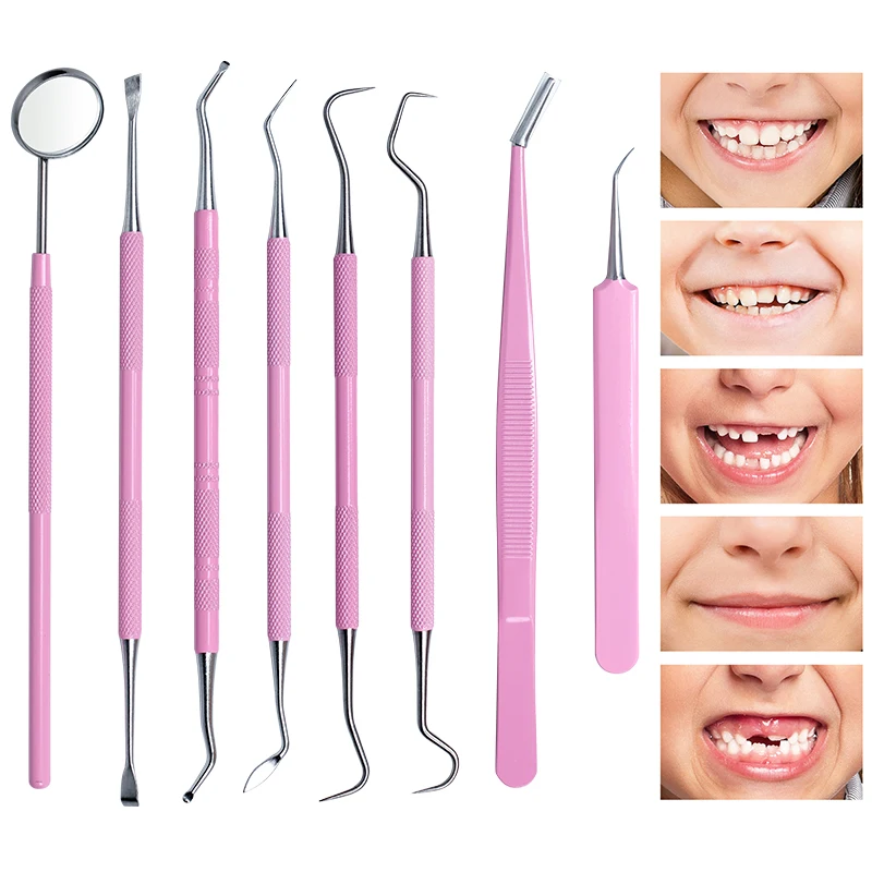 1PC Pink oral cleaning tools, tweezers, probes, removers, oral mirrors, and other various interdental dirt cleaning tools