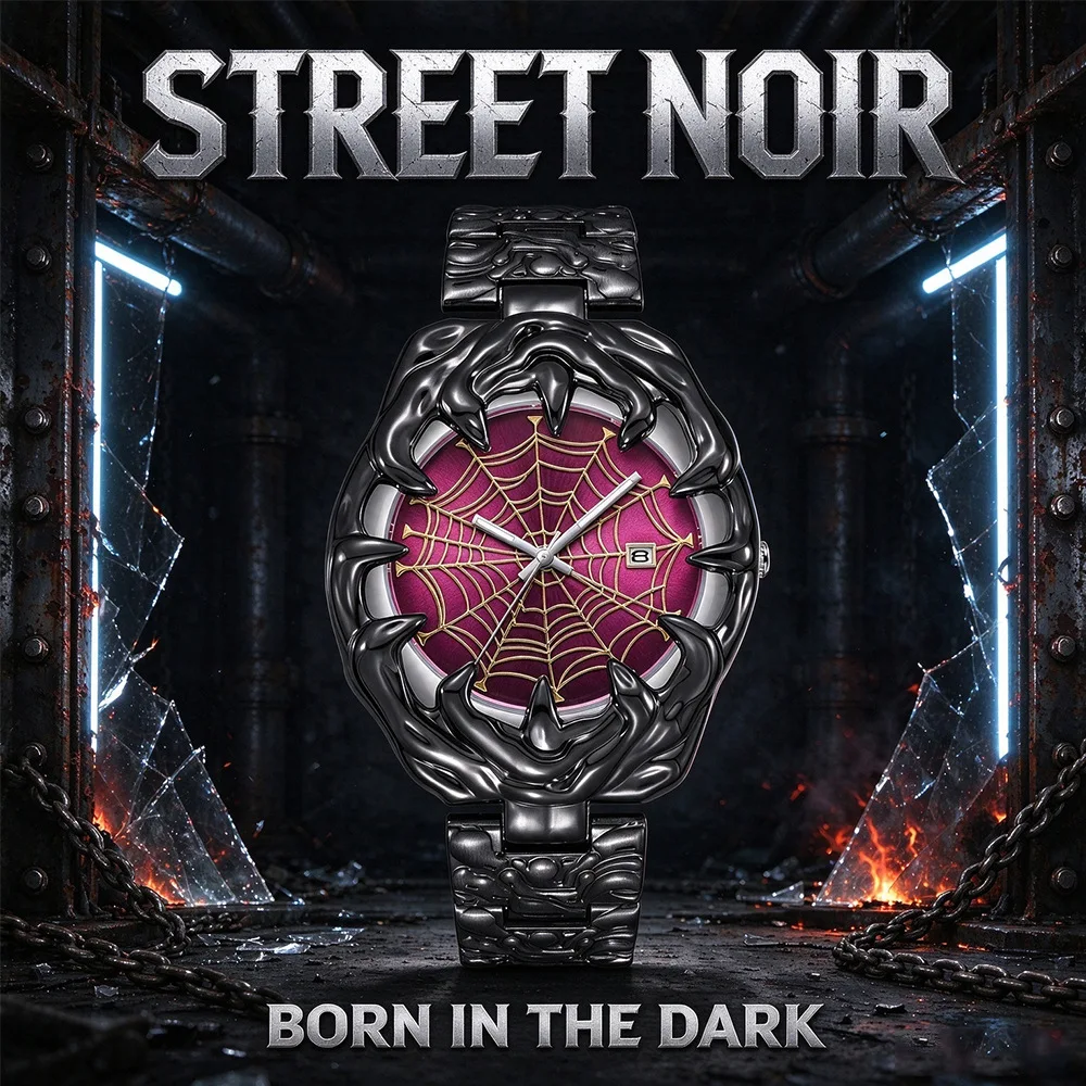 Millennium claw quartz watch wormhole concept spider web dial irregular case calendar steel strap retro Gothic men's watch