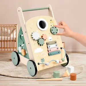 Wooden baby walker for infants and toddlers, with anti-tip function, multi-functional learning and walking aid toy.