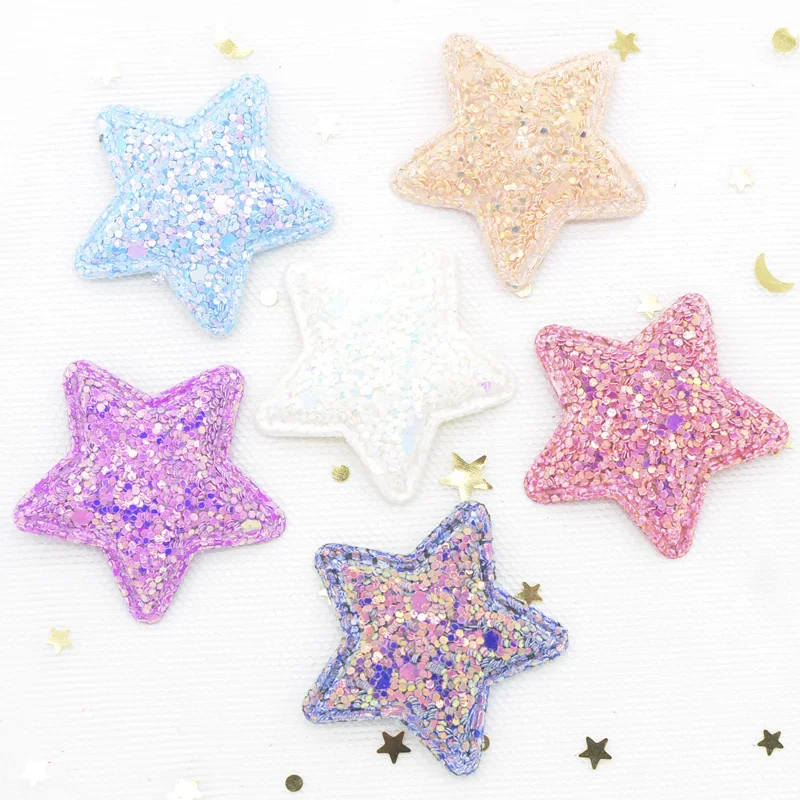 24Pcs/lot 38mm Glitter Fabric Star Padded Appliques for DIY Children Headwear Accessories & DIY Craft Decoration Patches