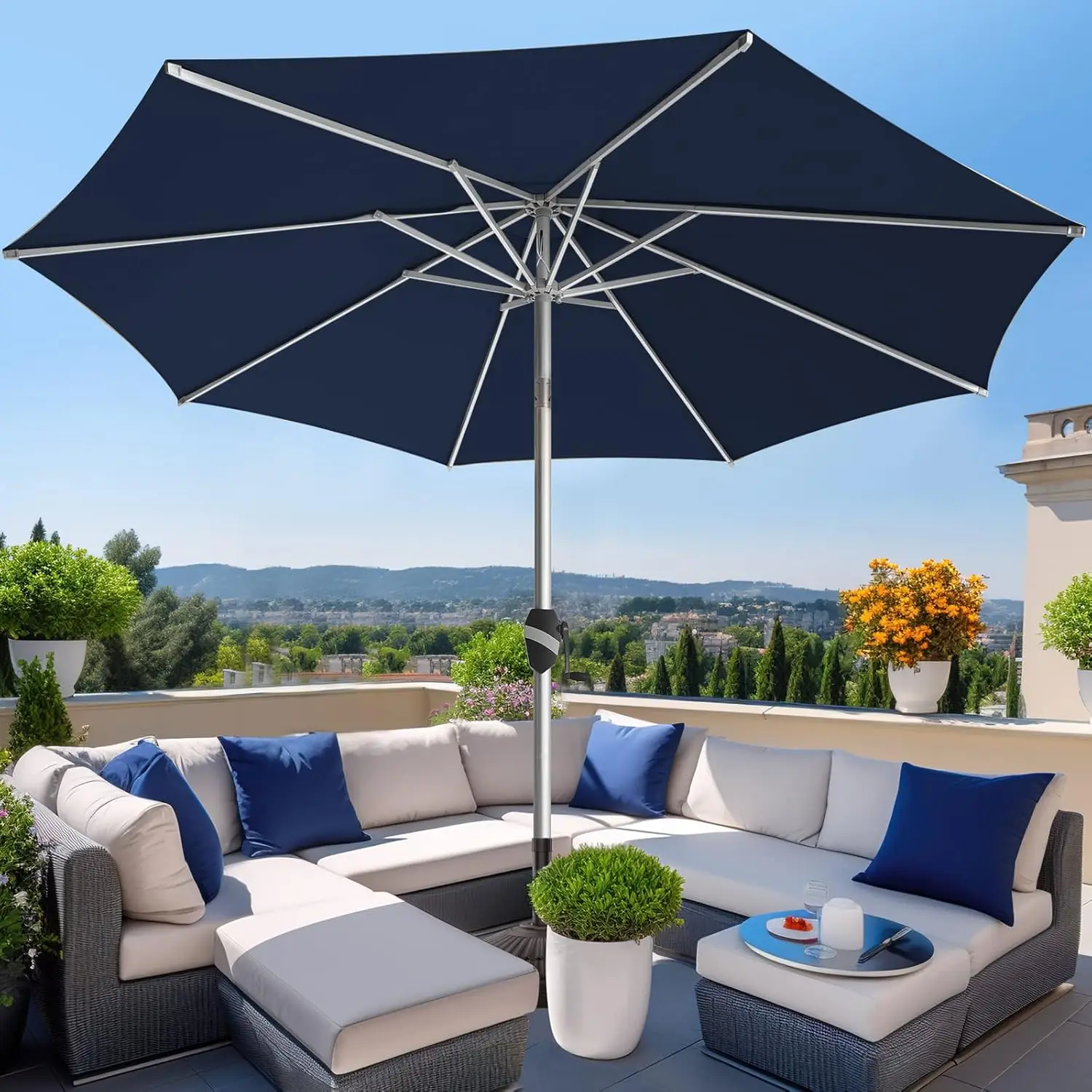 

9 FT Aluminum Outdoor Patio Umbrella, 5-YEAR Fade-Resistant Outdoor Market Table Umbrella with Push Button Tilt,