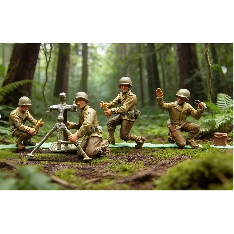 1:72 Scale Model Modern 4pcs US Light Mortar 81mm Brandt Soldier Action Figure Toys DIY Scene Figure Accessory Collection