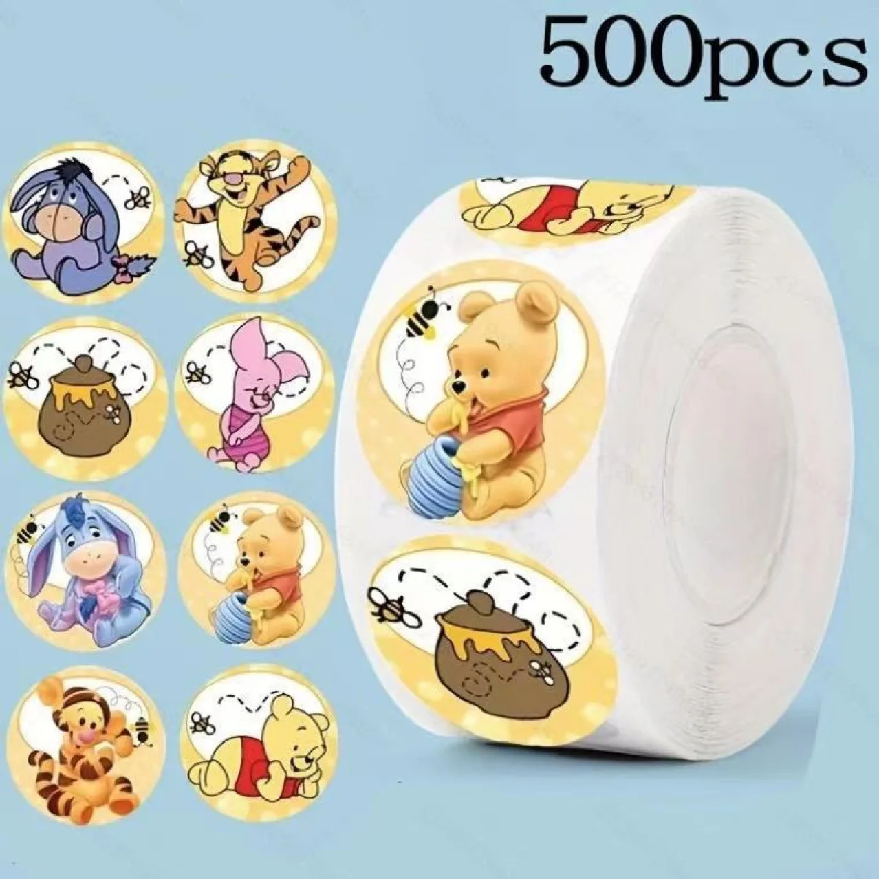 

500pcs Pooh Bear Cartoon Sticker Roll Diy Decorative Adhesive Stickers For Kids Diary Journal Scrapbook Envelope Seal Craft Gift