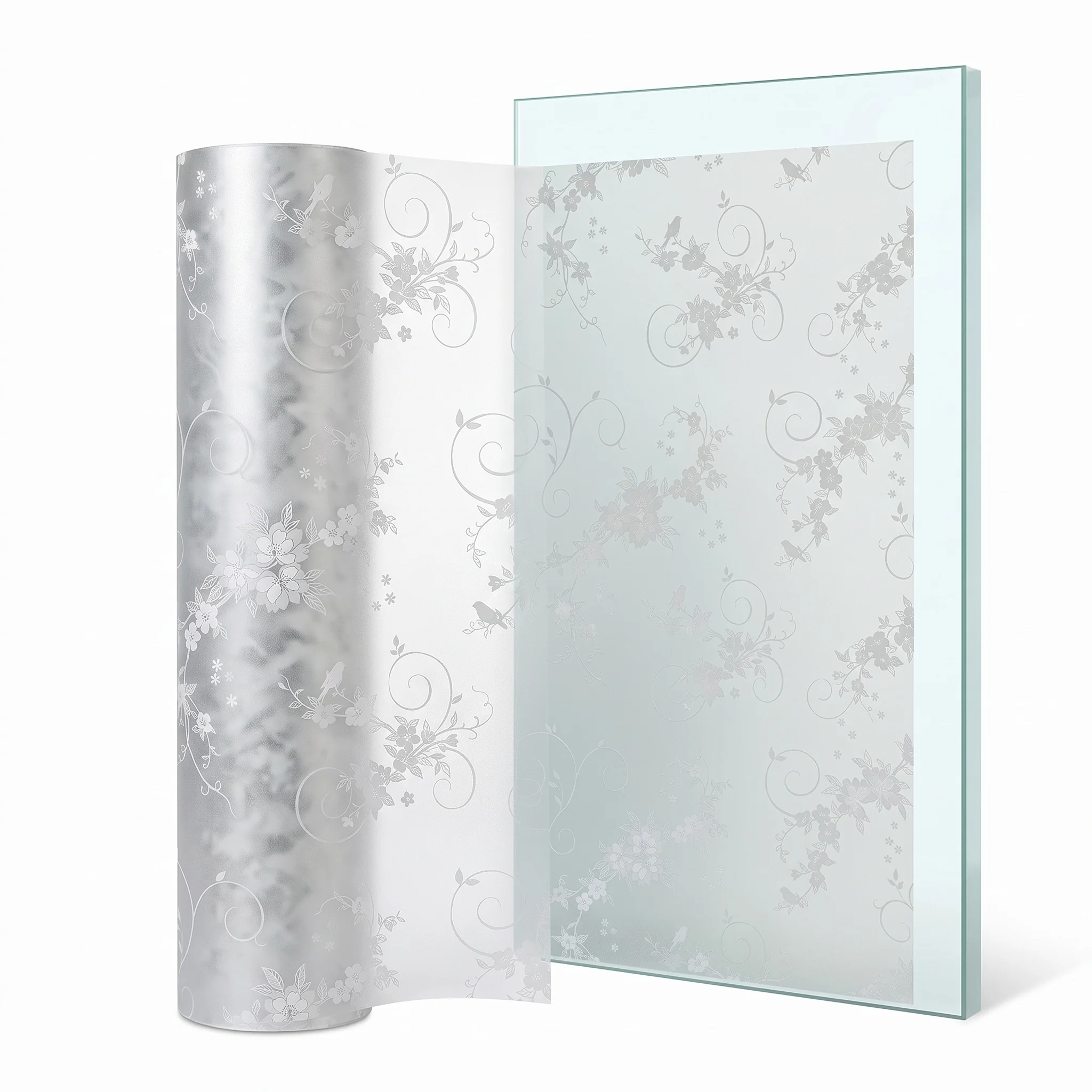 Floral Vine Self-Adhesive Window Film Frosted Privacy Glass Sticker Anti-UV Anti-Glare Waterproof PVC Decor for Bathroom