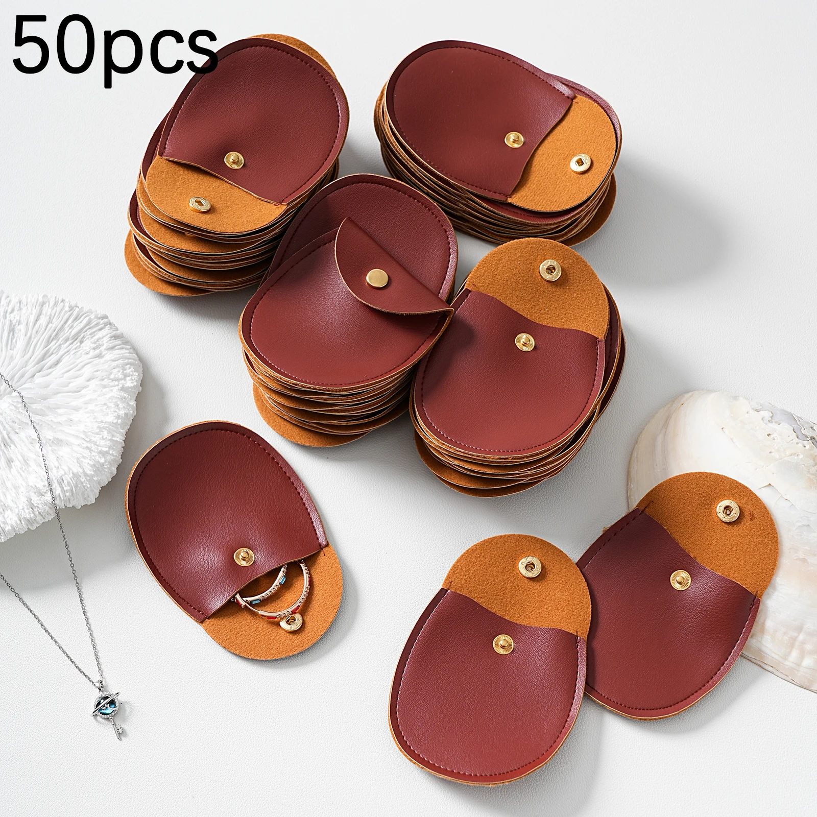 

PU Leather Jewelry Packaging Pouches Organizer Wedding Christmas Party Candy Bag Present Earring Necklace Button Snap Gift Bag