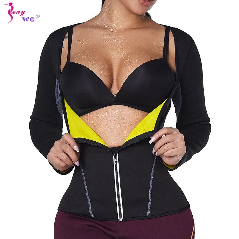 SEXYWG Women Hot Sweat Weight Loss Shirt Neoprene Body Shaper Sauna Jacket Suit Workout Long Sleeve Shirts Zipper Fat Burner Top