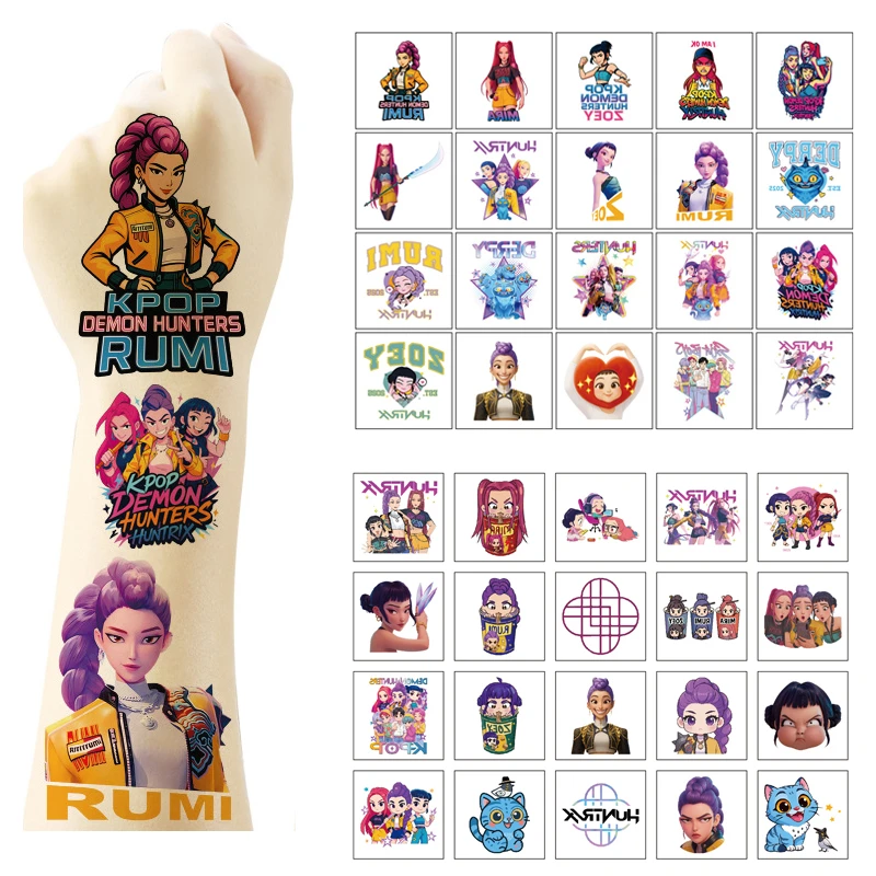 

20 шт./компл., временная татуировка-наклейка с героями мультфильмов Kpop «Охотники на демонов», Rumi, милая водонепроницаемая татуировка для забавного подарка на день рождения