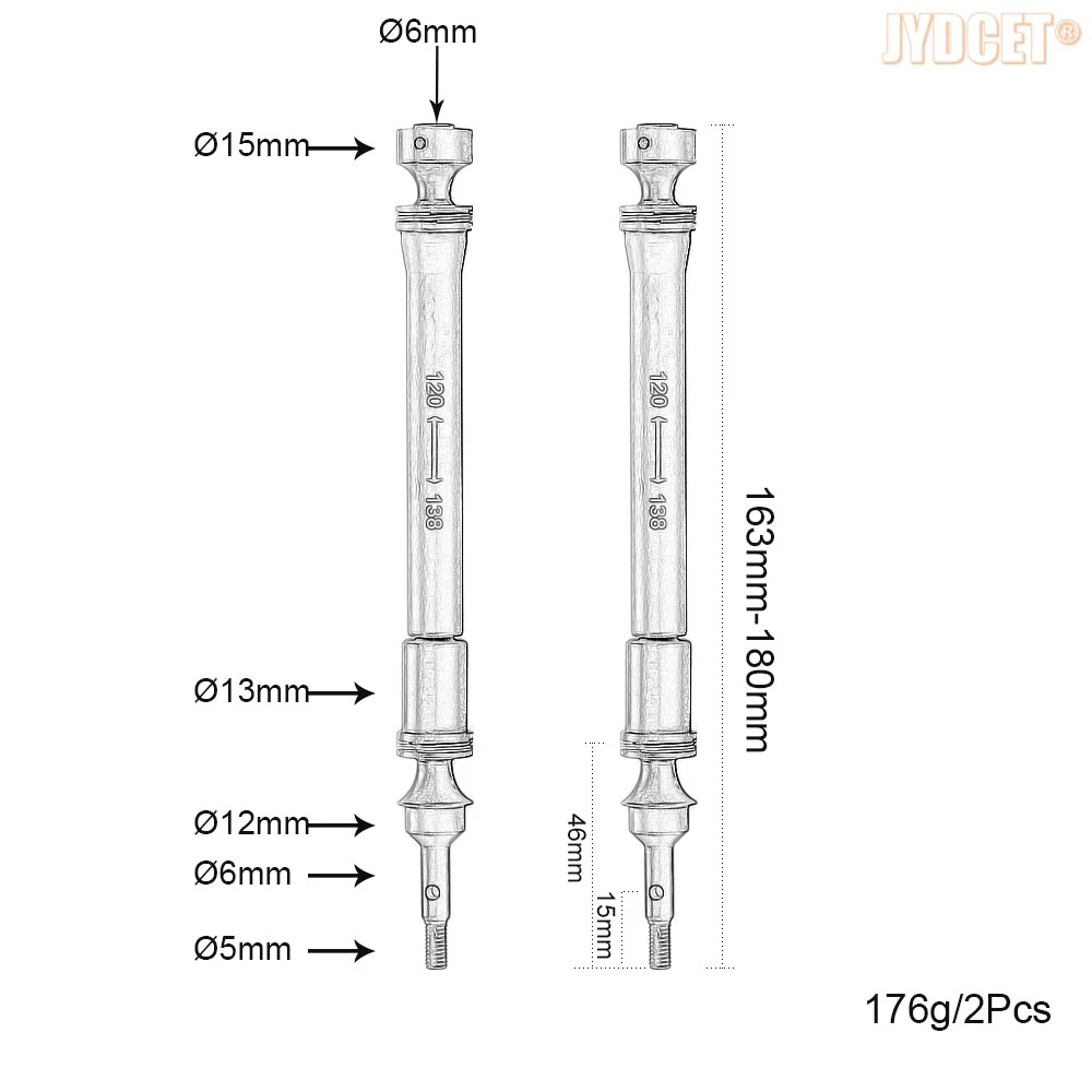 #5451X Hard Steel Swing Axles Driveshaft CVD Black for RC 1/10 Traxxas E-Revo Summit Revo 3.3 E-MAXX T-MAXX