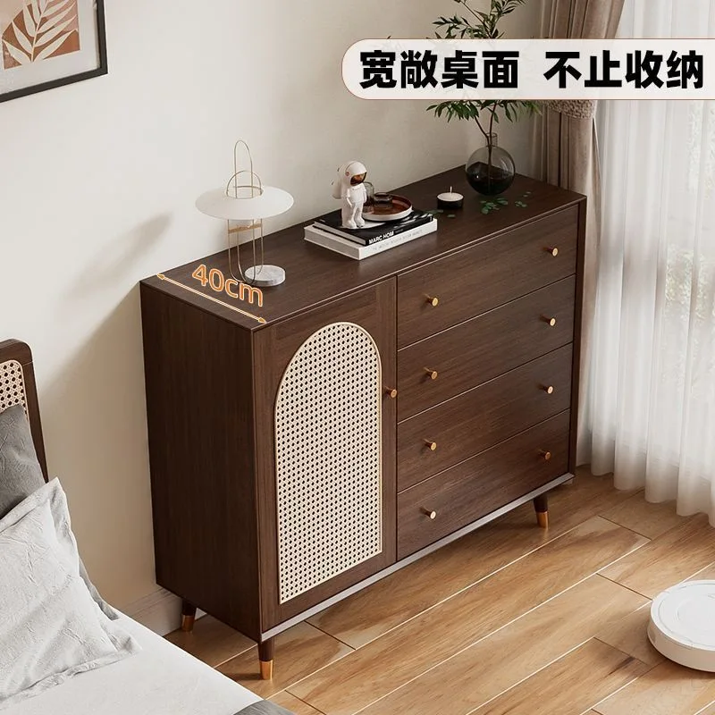 無垢材イタリアンラタンチェスト、寝室収納キャビネット、チェスト、リビングルーム収納引き出しキャビネット