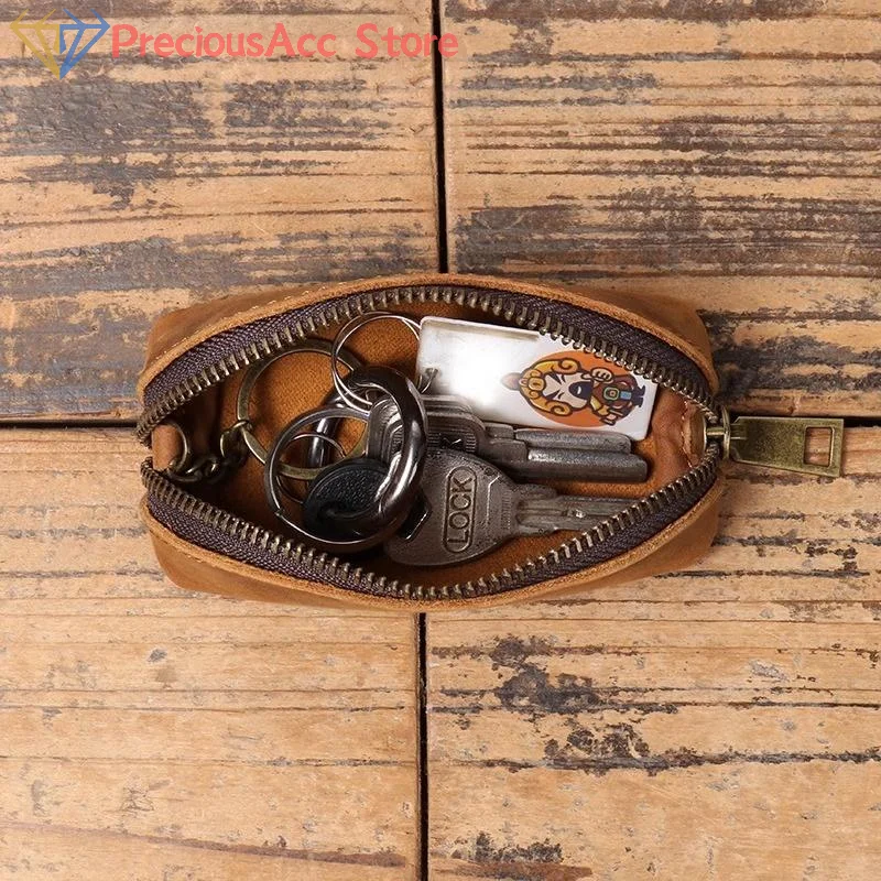Retro Leather Zipper Coin Bag Simple Clutch Wallet Credit Card Holder Key Bags Men Money Change Pouch Business Wallet Gifts