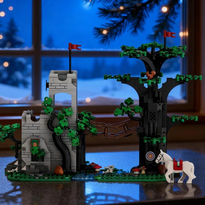 

929 шт. MOC Castle Forestmen S Crossing Remake Модель Строительные блоки Архитектура Рождественские подарки Игрушки Творческое образование Кирпич