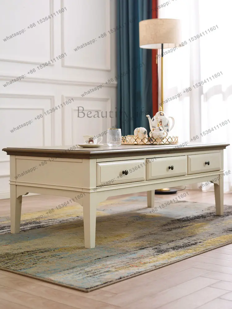 American light luxury Mediterranean solid wood coffee table living room simple pastoral coffee table