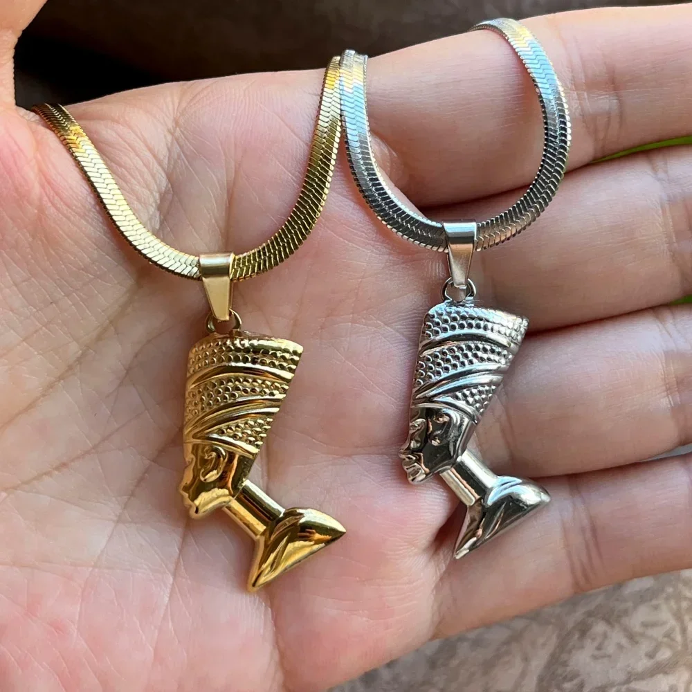 Gold Color Fashion Ancient Egyptian Queen Pharaoh Hip-Hop Fatima Pendant Egypt Nefertiti Head Portrait Necklace Jewelry Gift