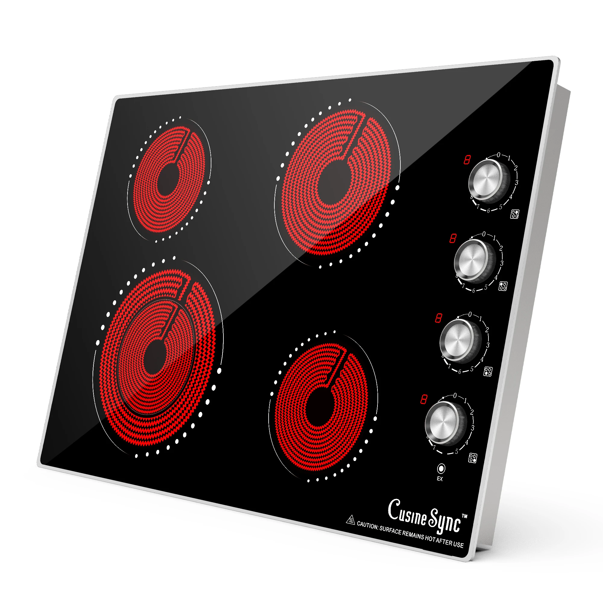 

Электрическая варочная панель, 30 дюймов — 4 конфорки, встроенная керамическая варочная панель, 30-дюймовая излучающая электрическая плита с ручкой управления, 7200 Вт