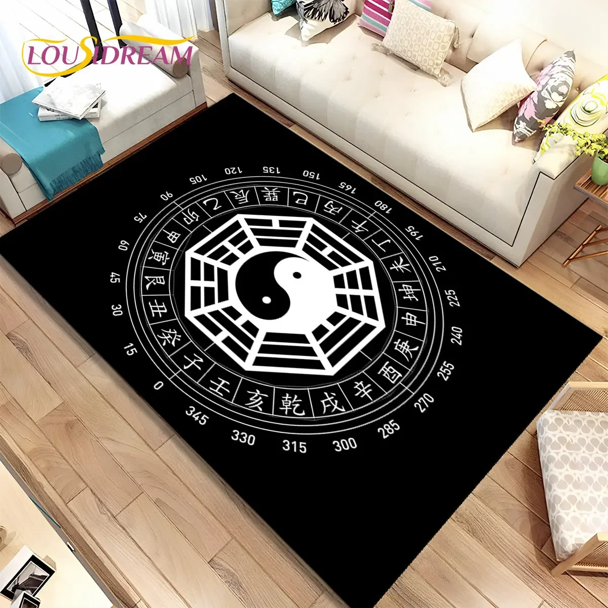 Chinese Tai Chi Bagua Yin Yang  Area Rug,Carpet Rug for Home Living Room Children Bedroom Sofa Doormat Decor,Non-slip Floor Mat