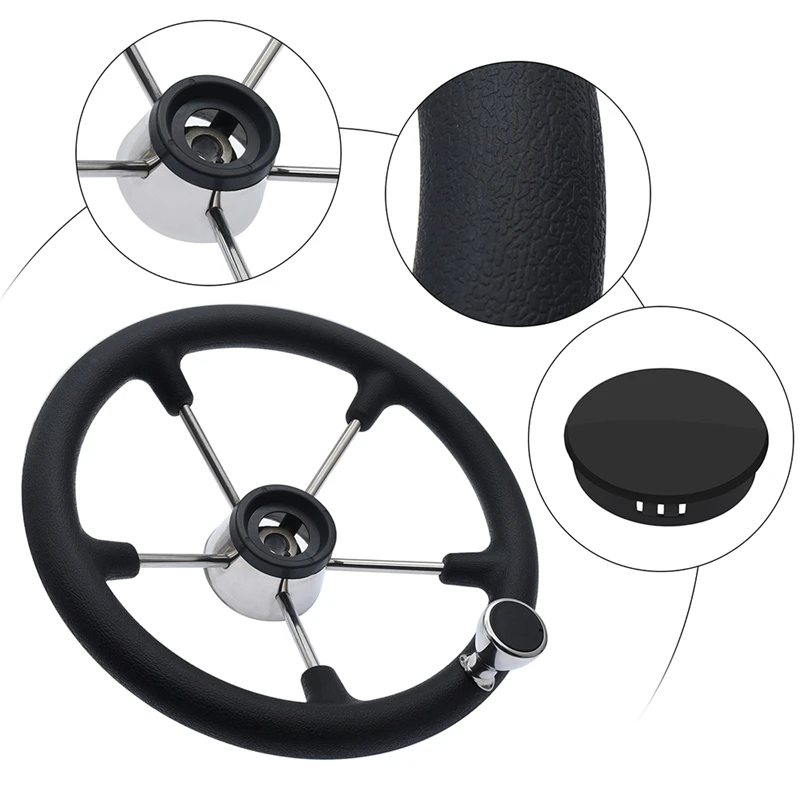 13.5 Inch Boat Steering Wheel Boat Accessories Marine 5 Spoke Destroyer Steering Wheel with Black Foam Grip and Knob