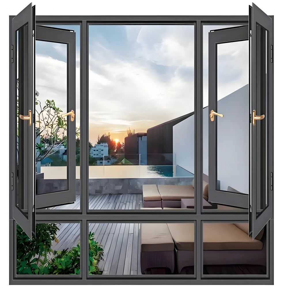 

Large Vision waterproof and mosquito proof shading window Aluminum alloy frame double layer glass Silent Casement Windows