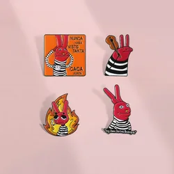 NUNCA HABIA TANTA CACA JUNTA Funny Red Rabbit Enamel Brooches Cute Fire Angry Violinist Lapel Pins Backpack Badges Jewelry Gifts