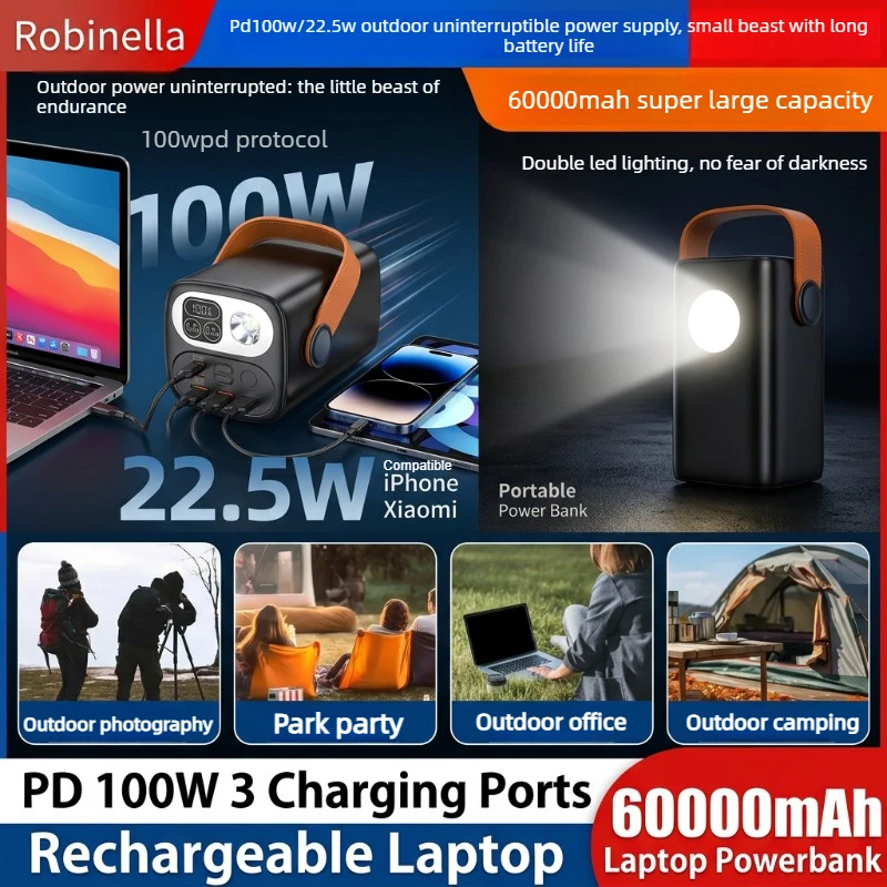 

60000mAh Large Capacity Laptop Power Bank PD 100W High Speed Fast Charging Portable External Battery for Mobile Phone Notebook