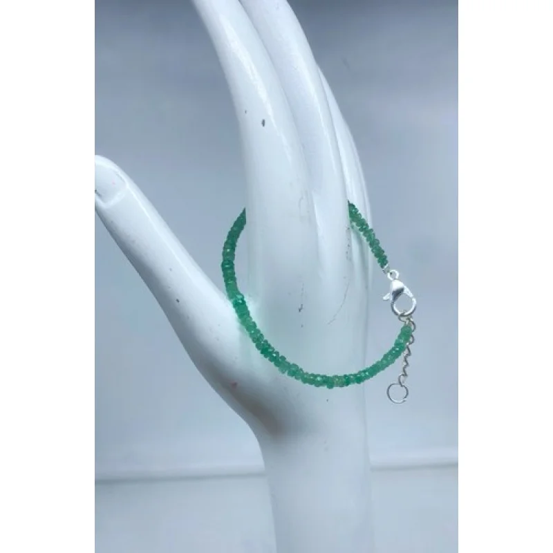 Emerald Beaded Bracelet 7 Inch Round Faceted Gemstones with Silver Clasp