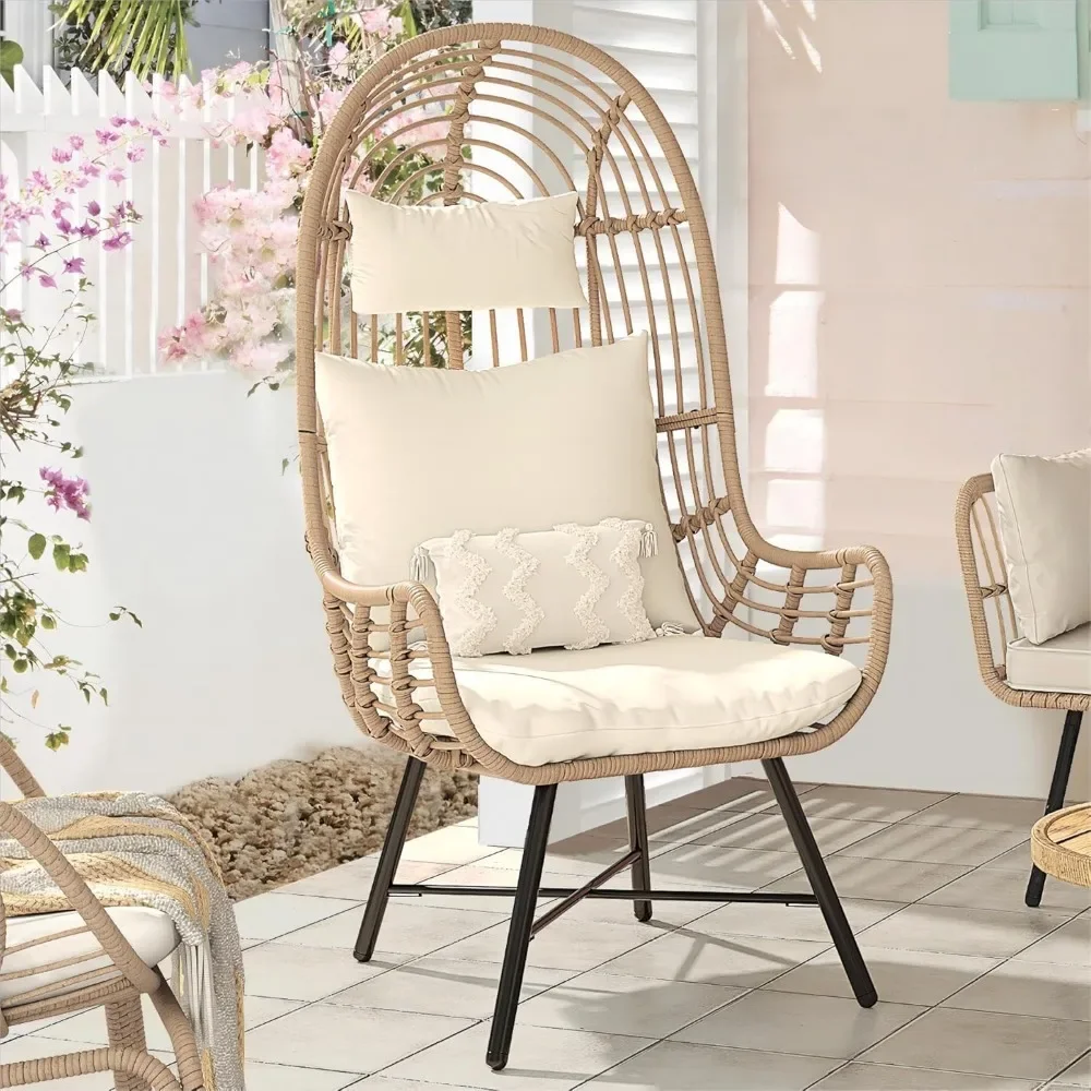 

Outdoor Narrow Egg Chair, Patio Wicker Basket Chair with 370lbs Capacity, Indoor Egg Chair with Stand & Cushion for Comfort