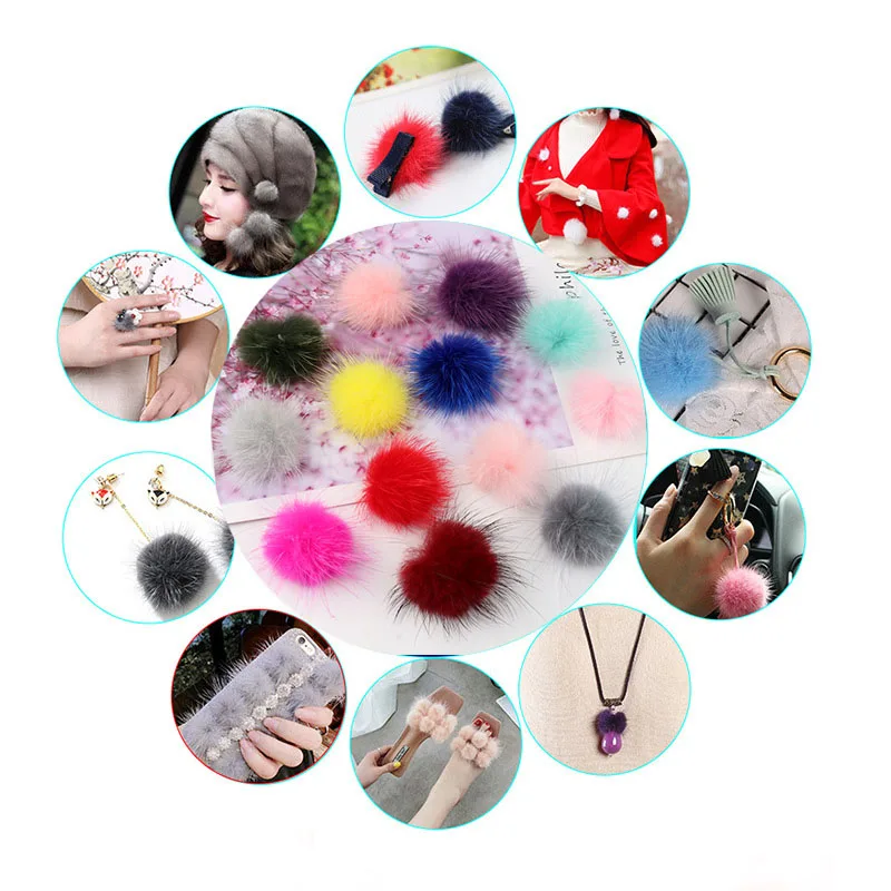 3cm Pompon Pompom Soft Mink Fur Pom Poms For Women Kids Winter Dress Hats Caps Ring Keychain Accessories Hairball 10pcs