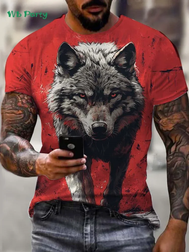 Vintage Wolf Grafik T-Shirt Herren Sommer Outdoor Kurzarm-Shirt Übergroßes Herren-T-Shirt Mode Rundhals Herrenbekleidung