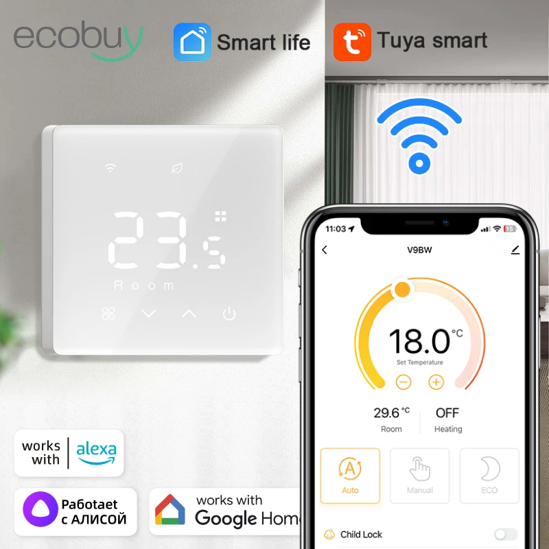 Tuya Smart Home Wifi Thermostat For Gas Boiler Battery Heating Thermostat Wifi Wall Thermostat Room Temperature Controller Alexa
