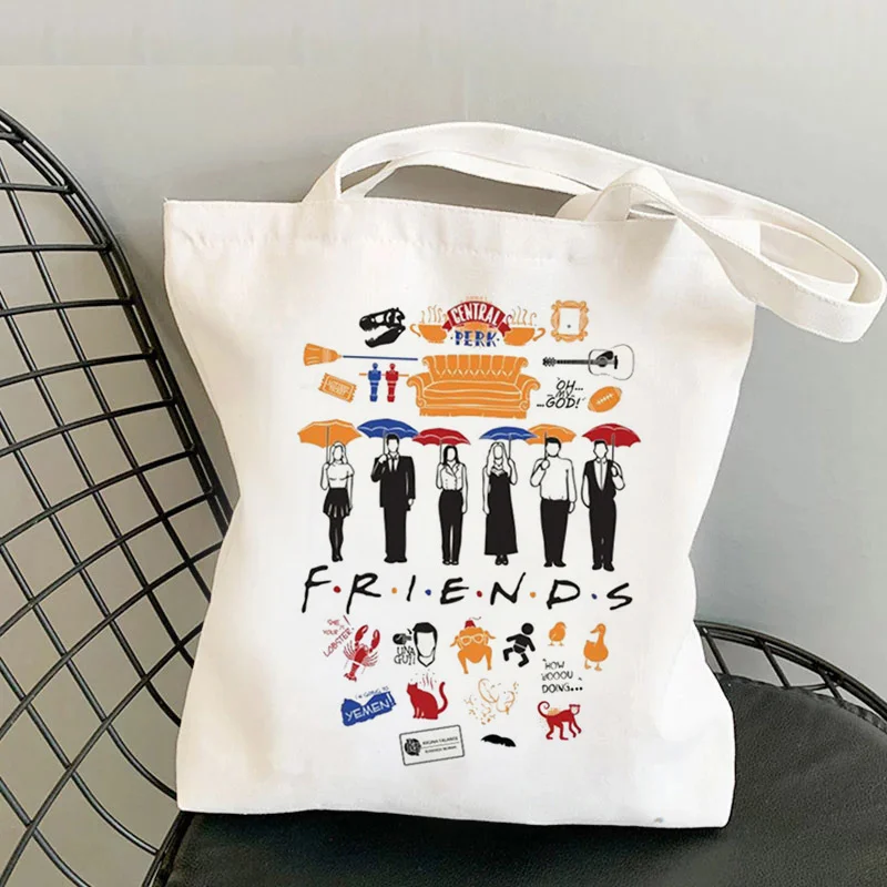 Friends Tv Show Shopper Bags for Women Casual Street Style Shopping Bag with Handle Harajuku Friends Canvas Tote Bag