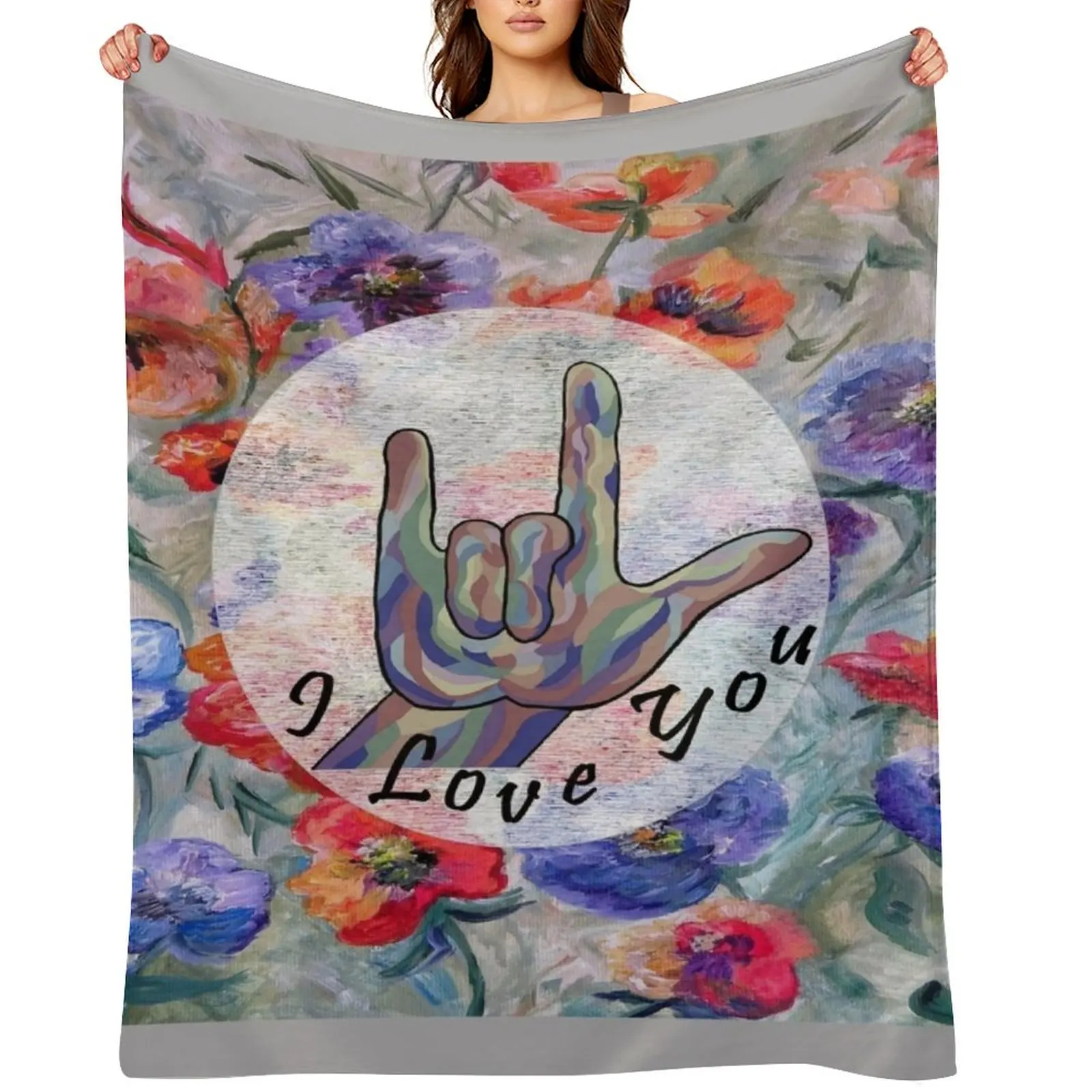 

ASL Flowers and I Love You Throw Blanket Soft Beds Soft Plaid Blankets Sofas Of Decoration christmas gifts Blankets